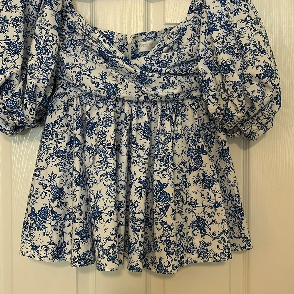 Caroline Constas Brie Top in Blue Toile